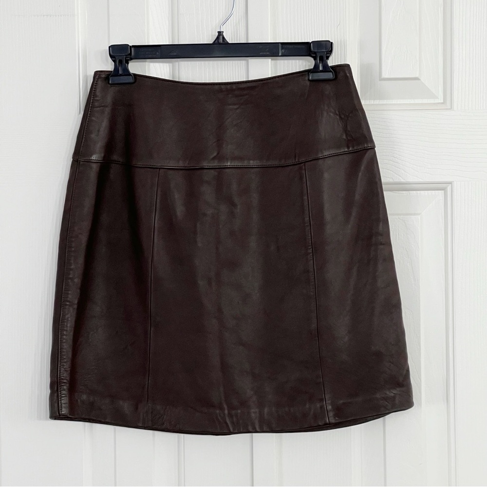 Valerie Stevens New Zealand Lambskin Leather Mini Skirt Dark Brown Vintage 8